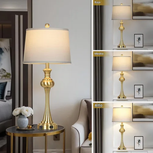 Vista 6 de Cinyirong Lámparas de mesa doradas de 28.75 pulgadas, modernas, con control táctil de 3 vías, regulable, con puertos USB A+C y salidas de CA