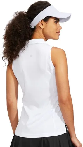 Vista 2 de Viodia Camiseta de golf sin mangas para mujer, con cremallera, de secado rápido, camisetas polo para mujer, ropa de golf