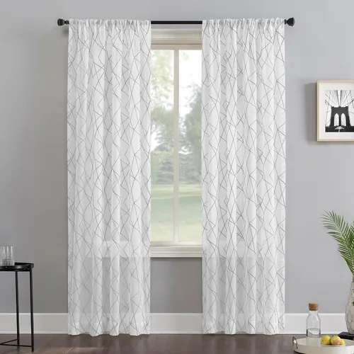 Vista 8 de No. 918 Petra Geometric Embroidery Semi-Sheer Rod Pocket Curtain Panel, Gray, 50" W x 96" L (1 Panel)