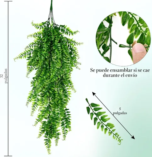 Vista 3 de Waipfaru 4 plantas colgantes falsas para exteriores, helechos falsos resistentes a los rayos UV, plantas falsas de plástico para pared