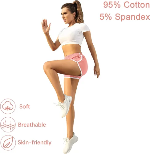 Vista 2 de URATOT Pantalones cortos elásticos de algodón para mujer, para gimnasio, yoga, verano, correr, danza, paquete de 2