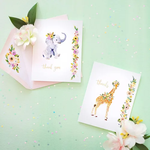 Vista 5 de Papyrus Tarjetas de agradecimiento para bebés con sobres, elefante y jirafa (20 unidades)