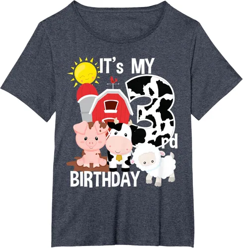 Vista 64 de Camiseta con diseño de animales de granja con texto en inglés "It's My 3rd Birthday" Negro