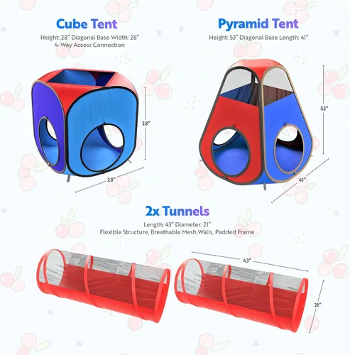 Vista 3 de Playz Paquete de tienda de juegos y túnel desplegable de 4 piezas para niños pequeños y niños - Casa de juegos para interiores y exteriores
