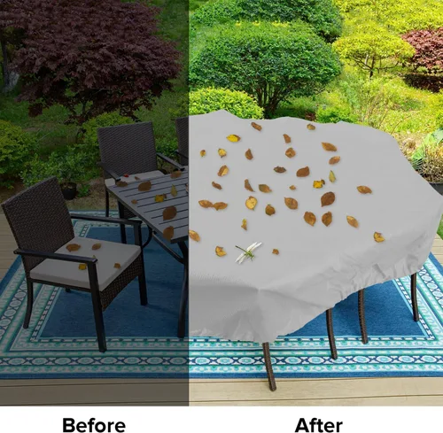 Vista 23 de Fundas para muebles de patio, impermeables, resistentes a los rayos UV, resistentes a los rayos UV, para exteriores, mesa redonda y rectangular