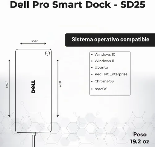 Vista 3 de Dell Pro Smart Dock SD25 Paquete - 10Gbps, 3 Años de Garantía, Soporta Monitores Duales/Triples y Pantallas 4K con Fuente de Alimentación de 180W