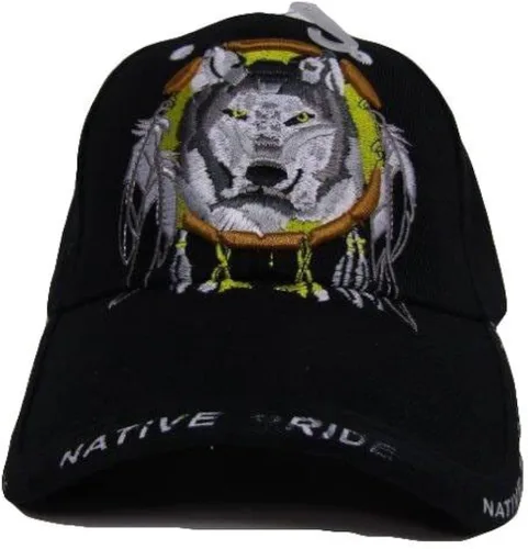 Vista 4 de Native American Pride Indian Wolf In Dream Catcher Gorra de bola negra