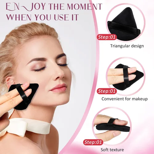 Vista 4 de Meanplan 90 esponjas de maquillaje con forma de triángulo suave, con correa, licuadoras y esponjas de maquillaje, base cosmética, herramienta