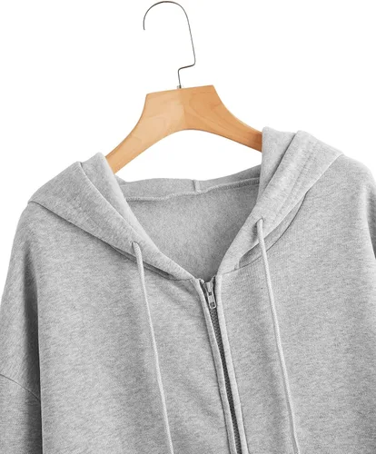 Vista 3 de SheIn Sudadera con capucha de manga larga con cordón y hombros caídos para mujer