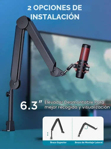 Vista 5 de InnoGear Brazo de Micrófono con Boom, Soporte de Micrófono con Canales de Gestión de Cables y Elevador de Altura para Blue Yeti FIFINE AM8 K669B