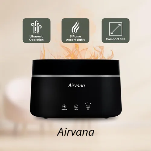 Vista 7 de AquaFlame Humidificador ultrasónico (0.75 litros) - Humidificador con tecnología de vibración con difusor de aceite esencial - Diseño de mesa