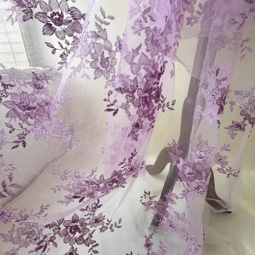 Vista 6 de Tela de malla de encaje bordado de tul de encaje floral azul delicado para vestidos de fiesta vestido de fiesta 51 pulgadas de ancho vendido por 3.3