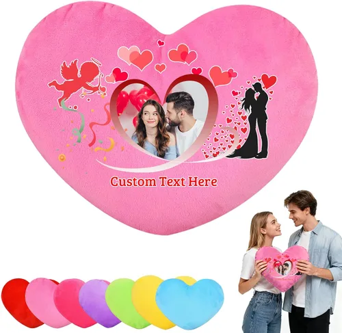 Vista 10 de Almohada de corazón personalizada con nombre de foto, almohadas de corazón personalizadas como almohada de San Valentín, regalos personalizados