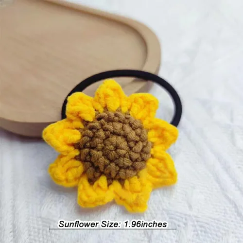 Vista 2 de Juego de 2 unidades de gomas para el pelo para niñas, hechas a mano de algodón, con diseño de girasol, flores amarillas elásticas, encantadores