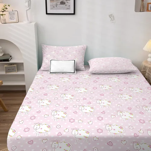 Vista 2 de H3-185 - Juego de sábanas de oveja tamaño Queen, diseño de corazón rosa, sábanas y fundas de almohada, 4 piezas, sábana bajera ajustable de Estilo A