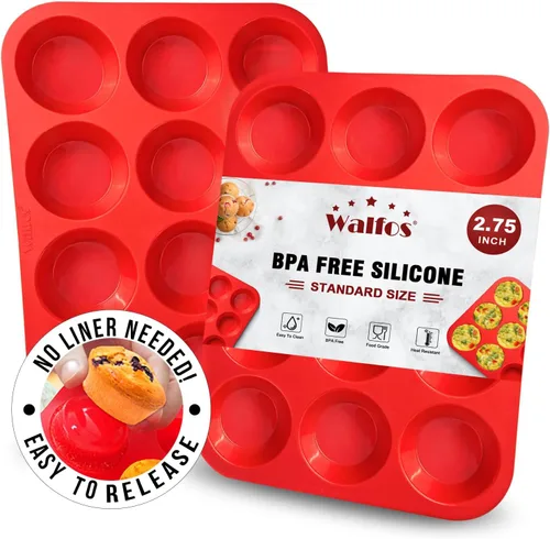 Vista 12 de Walfos - Juego de moldes de silicona para magdalenas, 6 tazas, antiadherente, ¡solo libera! Perfecto para magdalenas de huevo, magdalenas grandes