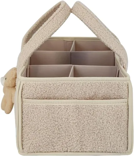 Vista 3 de Buzz&Bloom Organizador de pañales de peluche para bebé, elegante cesta de almacenamiento para artículos esenciales para recién nacidos y estación