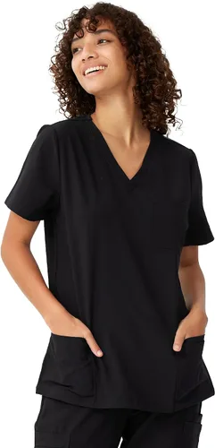 Vista 2 de floralhue Uniformes médicos para mujeres, blusas de uniforme médico suaves con cuello en V, uniforme médico elástico con 4 bolsillos, transpirable