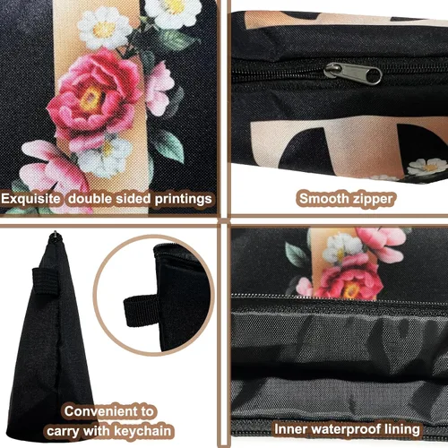 Vista 5 de CTNUOBEE Bolsa de comestic con letras del alfabeto dorado con bolsa de maquillaje de flores, bolsa de viaje portátil con cremallera, bolsa de aseo