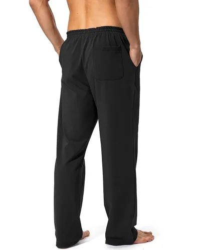 Vista 3 de Pudolla Pantalones deportivos de yoga de algodón para hombre, pantalones deportivos de descanso con parte inferior abierta, pantalones casuales