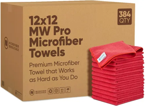 Vista 12 de MW Pro Bulk Paños de limpieza de microfibra al por mayor Negro - Caja: cantidad 384 Tamaño 12 "x 12" Toallas de microfibra premium