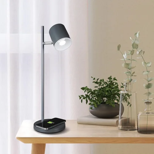 Vista 7 de OttLite Good Housekeeping - Lámpara de escritorio LED moderna, carga inalámbrica, color gris Los LED ClearSun reducen la fatiga ocular Regulable