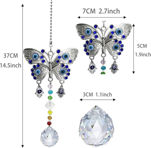 Vista 9 de Atrapasoles colgante de ventana con cristal, mariposa azul para jardín colgante de arco iris (mariposa)