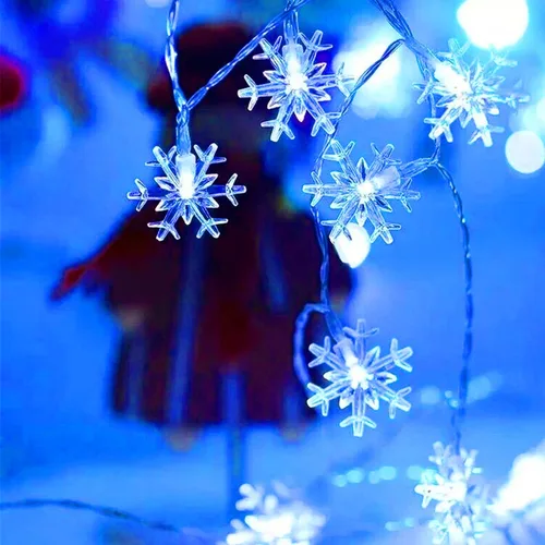 Vista 3 de Dazzle Bright Cadenas de luces de copo de nieve de Navidad, paquete de 2, total de 100 LED, 50 pies, luces de Navidad que funcionan