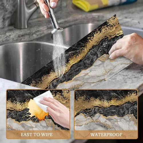 Vista 3 de Juego de 6 manteles individuales de mármol negro y dorado, lavables para mesa de cocina, comedor, resistentes al calor, para decoración de fiestas