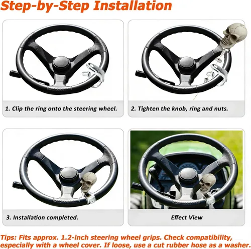 Vista 4 de Pomo Giratorio Impulsor para Volante Perilla Brody con Forma de Calavera Mango de Asistencia Giratorio para Automóvil se Adapta a la Mayoría de Beige