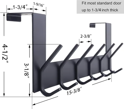 Vista 2 de WEBI Ganchos sobre la Puerta Colgador de Puerta, Toallero sobre la Puerta con 6 Ganchos para Colgar, Colgador de Abrigos y Toallas para Puerta Negro