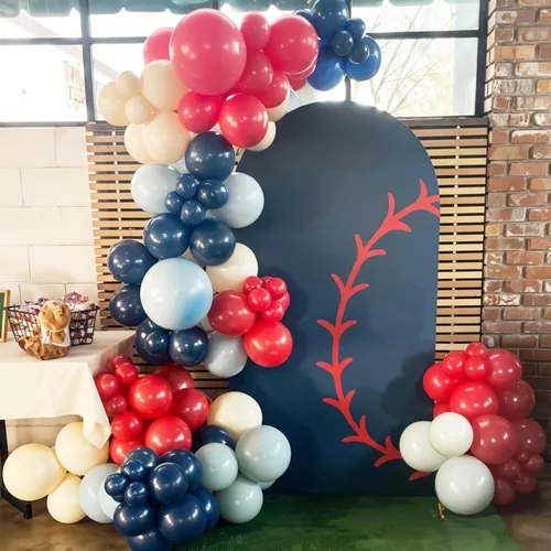 Vista 9 de Paquete de globos de béisbol con temática de béisbol, kit de arco de guirnalda de globos con temática de béisbol y globos de 12 pulgadas, azul