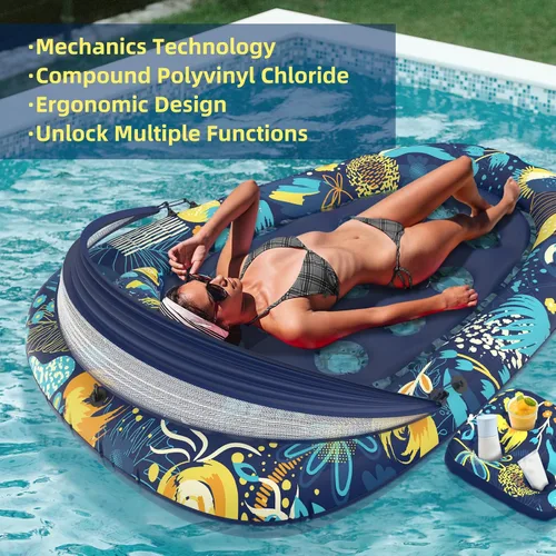 Vista 7 de Sunikko X Flotadores de piscina 3 en 1 con soporte para toldo, flotadores grandes de 73 x 48 pulgadas para adultos, resistente, tumbona inflable