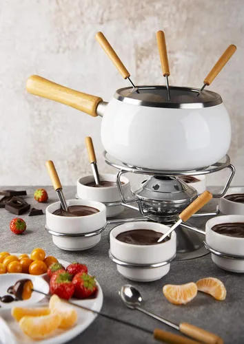 Vista 2 de Excèlsa - Juego de fondue esmaltado blanco (28 piezas)