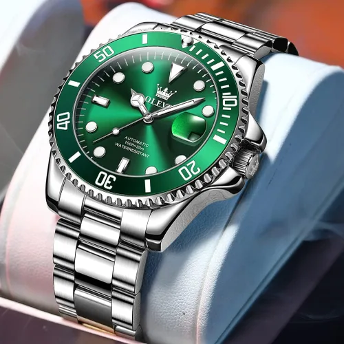 Vista 4 de Reloj automático de viento automático para hombre, reloj de lujo de acero inoxidable con fecha, reloj clásico impermeable con bisel giratorio