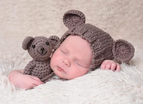 Vista 2 de Gorro de oso para bebé recién nacido, con muñecos de oso, accesorios de fotografía