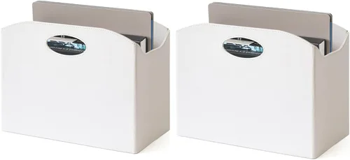 Vista 12 de EZDeco Revistero plegable con soporte para revistas de PU de cuero en el suelo, organizador de archivos de PU para periódicos, libros, cesta