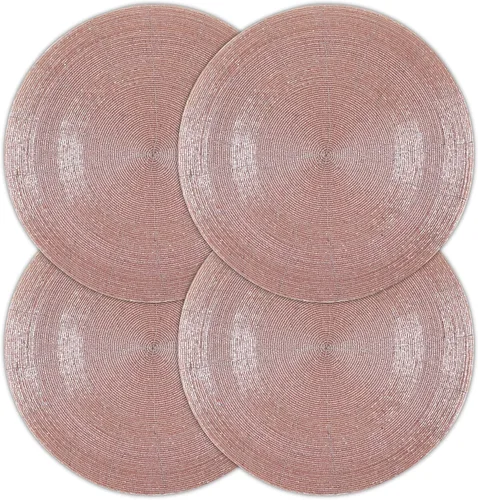 Vista 23 de 4 Piezas Manteles Individuales con Cuentas - Manteles de Mesa Redondos de Cuentas de Vidrio de 13 Pulgadas con Respaldo de Algodón - Elegantes