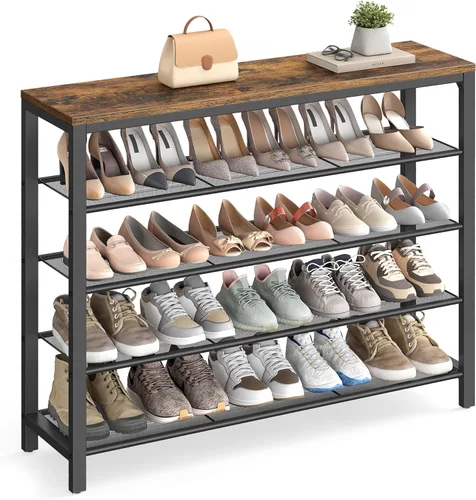 Vista 10 de VASAGLE Zapatero de 4 niveles, organizador grande de almacenamiento de zapatos para armario, entrada, 15-20 pares, con 3 estantes de malla metálica