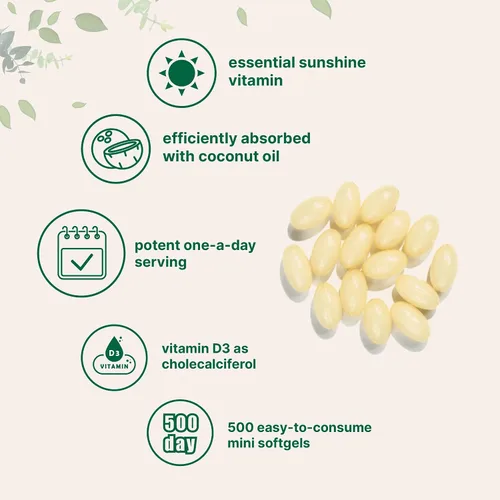 Vista 3 de Micro Ingredients Vitamina D3 2,000 UI, 500 cápsulas blandas Aceite de coco virgen Forma de colecalciferol Apoyo óseo, inmunológico y cardíaco