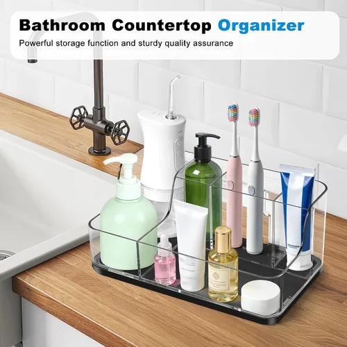 Vista 7 de Caja de almacenamiento de cosméticos negra para tocador y mostrador de baño, lápiz labial y cepillo, organizador de belleza, tocador, organizador