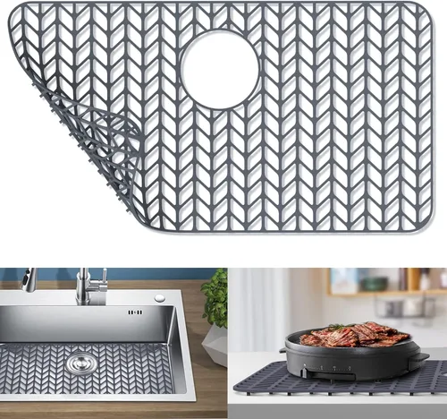 Vista 12 de GUUKIN Protectores de fregadero para fregadero de cocina, 12.25" x 11.5" rejilla plegable antideslizante de silicona para el fondo de fregaderos