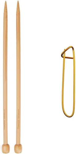 Vista 4 de ChiaoGoo Agujas de tejer rectas de 9 pulgadas (9.1 in) de bambú natural tamaño US 9 (0.217 in) paquete con 1 soporte para puntadas Artsiga Crafts