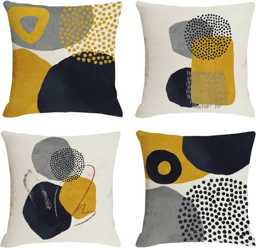 Vista 9 de Juego de 4 fundas de almohada abstractas de color naranja quemado de 20 x 20 pulgadas, fundas de almohada geométricas bohemias decorativas
