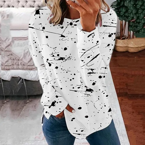 Vista 2 de Ceboyel Sudadera de cuello redondo para mujer, diseño a rayas, con bloques de color, manga larga, sin botones, ropa de moda de otoño