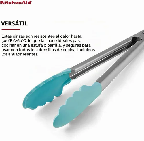 Vista 2 de KitchenAid Pinzas de acero inoxidable con punta de silicona, 12 pulgadas, Aqua Sky