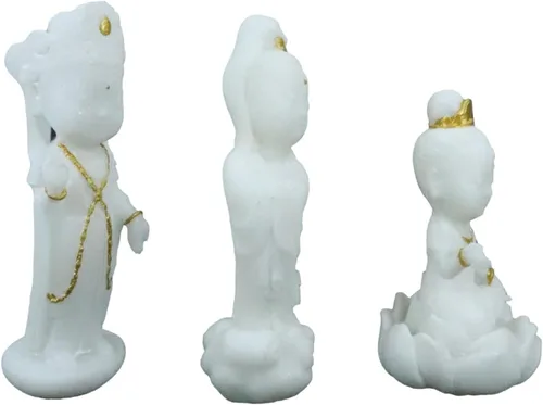 Vista 5 de Ebros Gift Pequeño Feng Shui Cultural Art Fortuna Charm Blanco y Oro Buda Figurita Bodhisattva Hotei Mini Budas Talismán Escultura