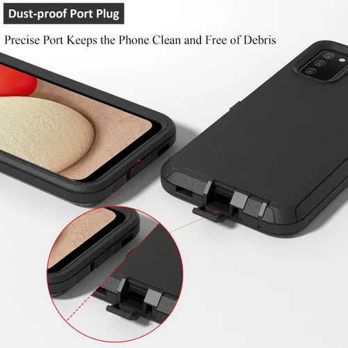Vista 4 de Funda compatible con Samsung Galaxy A02s, con protectores de pantalla, resistente, a prueba de golpes, protección de cuerpo completo, con funda