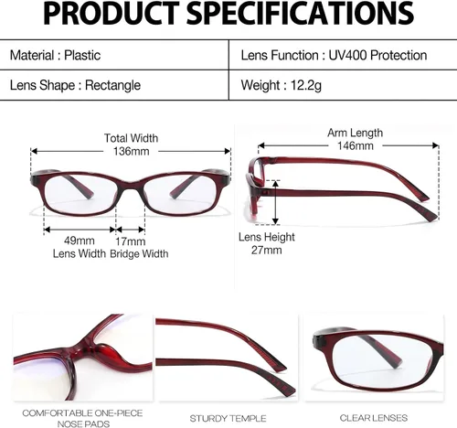 Vista 5 de DreamCalf Office-Siren Blue Light Glasses for Women Y2K Fake Glasses Rectangle Frame, Ultra-light frame, Trendy Cosplay Accessories, Versatile use