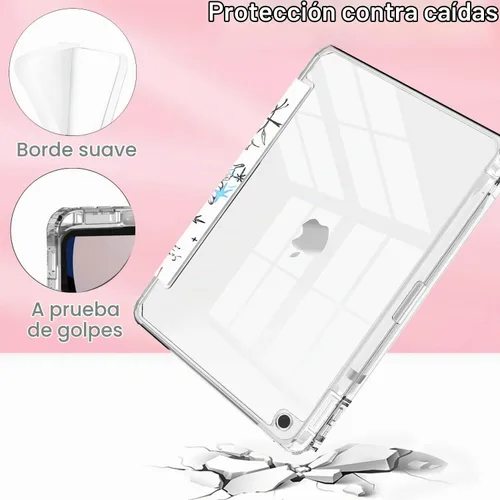 Vista 3 de Feams Funda para iPad de 9ª generación, funda triple para iPad 10.2, cubierta trasera transparente con soporte para lápiz y apagado Ángel